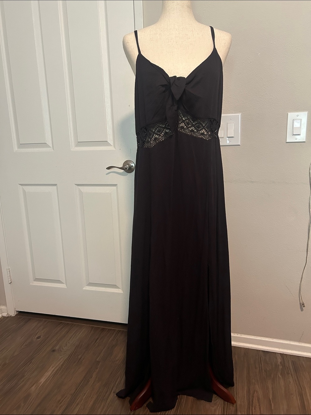 Idyllwind Black Lace-Accent Spaghetti Strap Maxi Dress